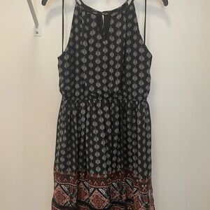 Blue Rain Black and Red Geometric Midi Dress